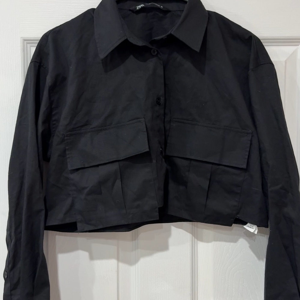 Black Cropped Button Up